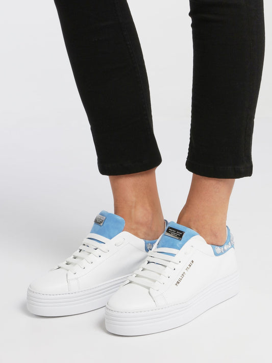 White Crystal Studded Platform Trainers