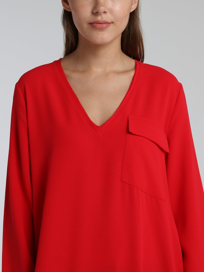 Leandra Red Crepe Shift Dress