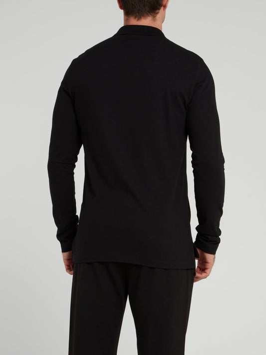 Black Zip Up Long Sleeve Polo Shirt