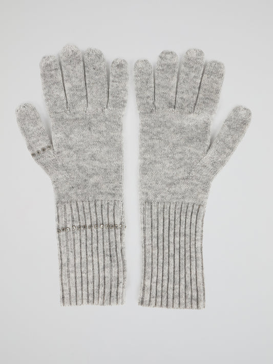 Grey Strass Embellished Gloves