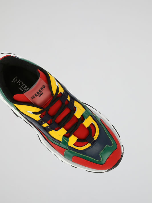 Multicolour Lace Up Leather Sneakers