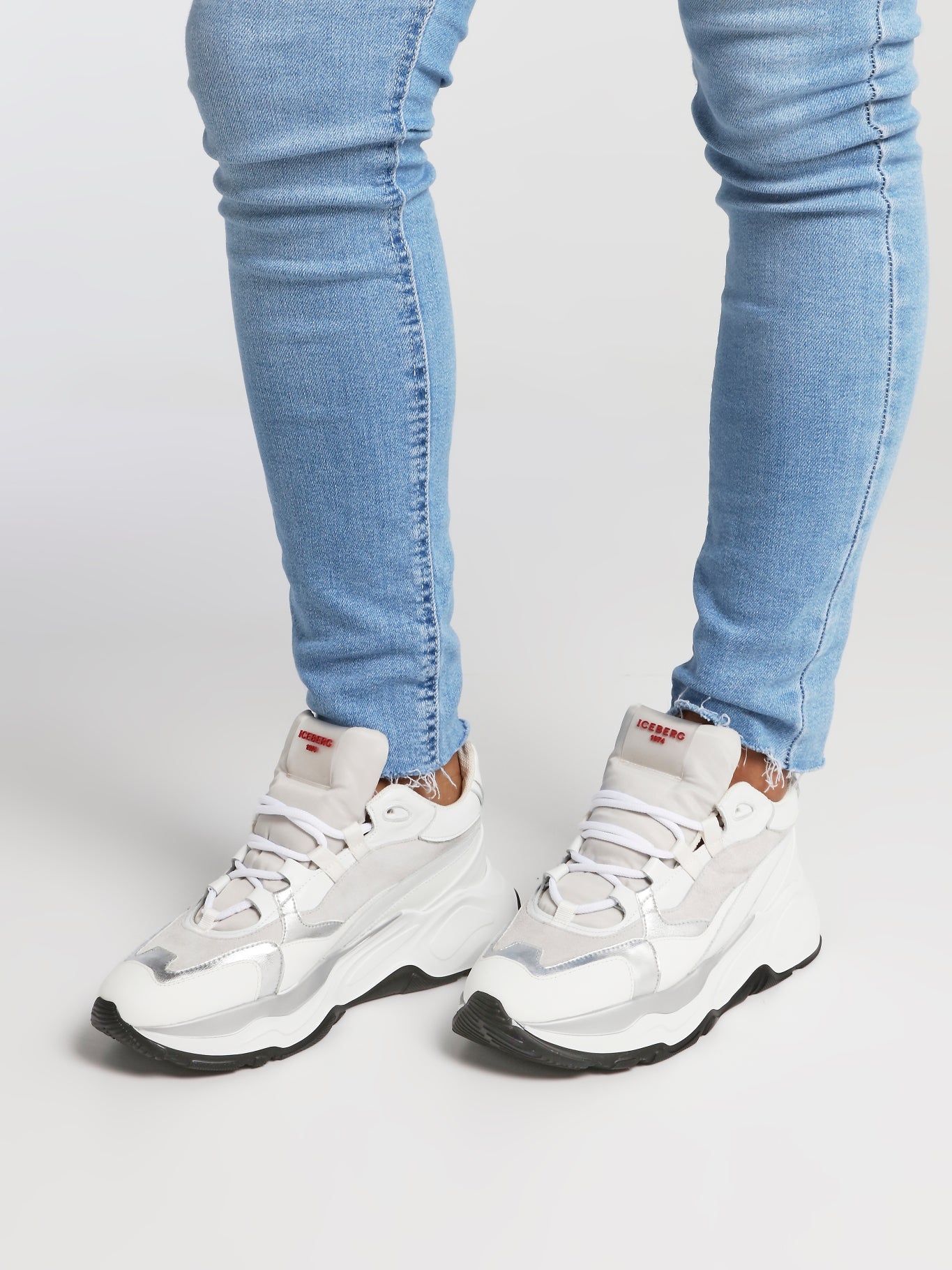 White Suede Panel Active Sneakers