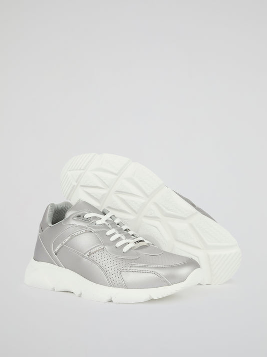 Silver Perforated Leather Sneakers