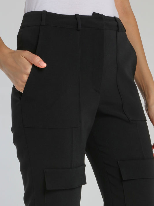 Black Patched Hip Cargo Trousers