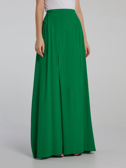 Green Godet Maxi Skirt