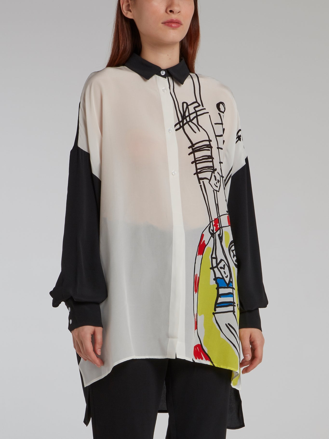 Colour Block Doodle Print Shirt