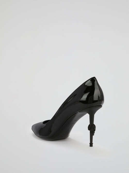 Black Skull Mid-Heel Pumps