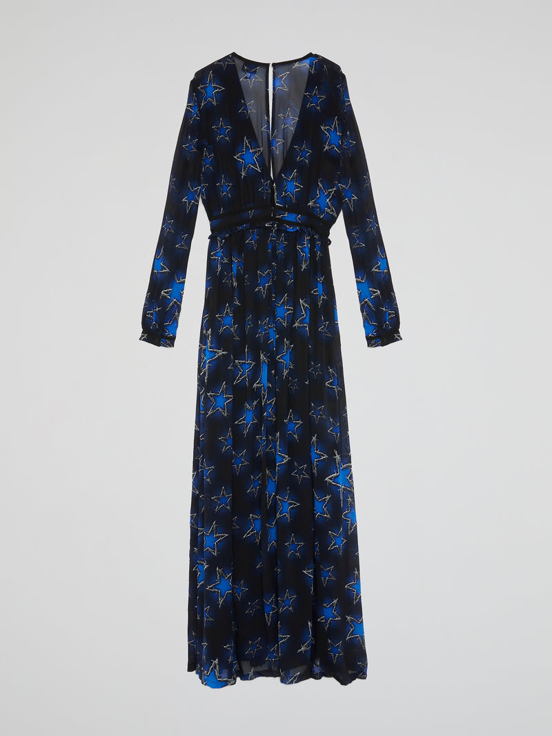 Navy Star Print Plunge Dress