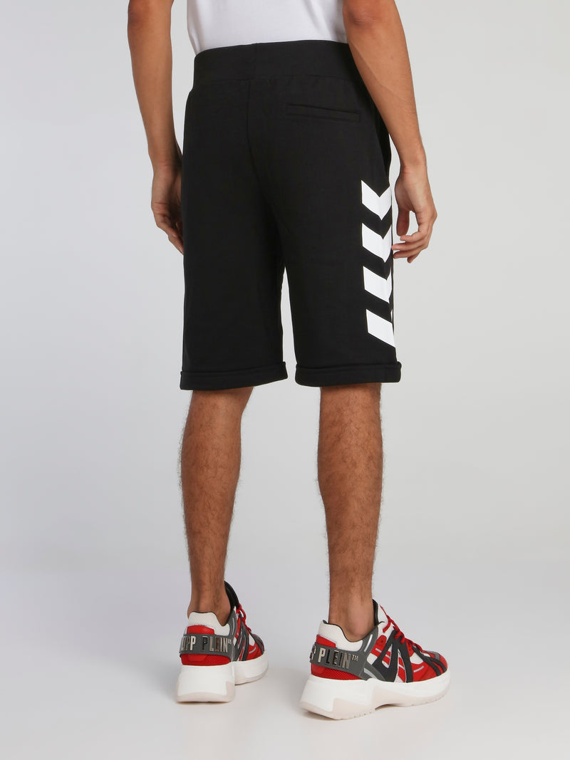 Black Chevron Print Jogging Shorts