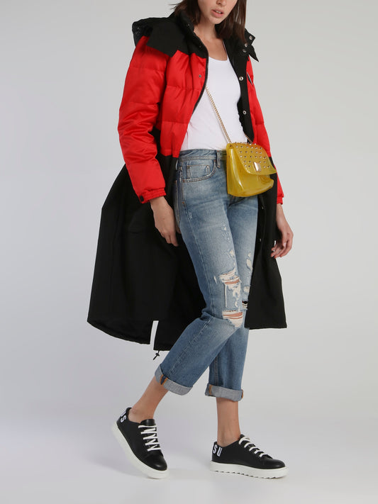 Red Contrast Long Padding Coat