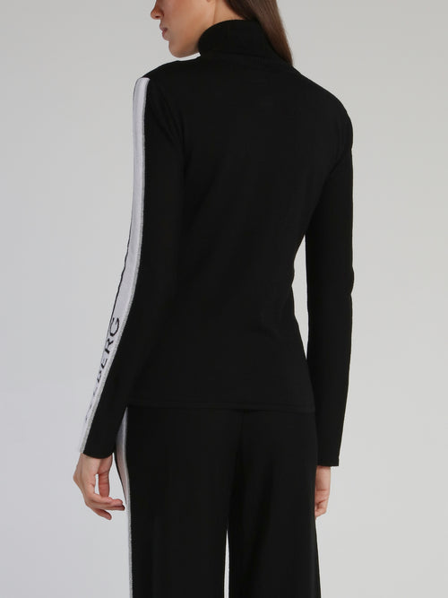 Black Logo Sleeve Turtleneck Top