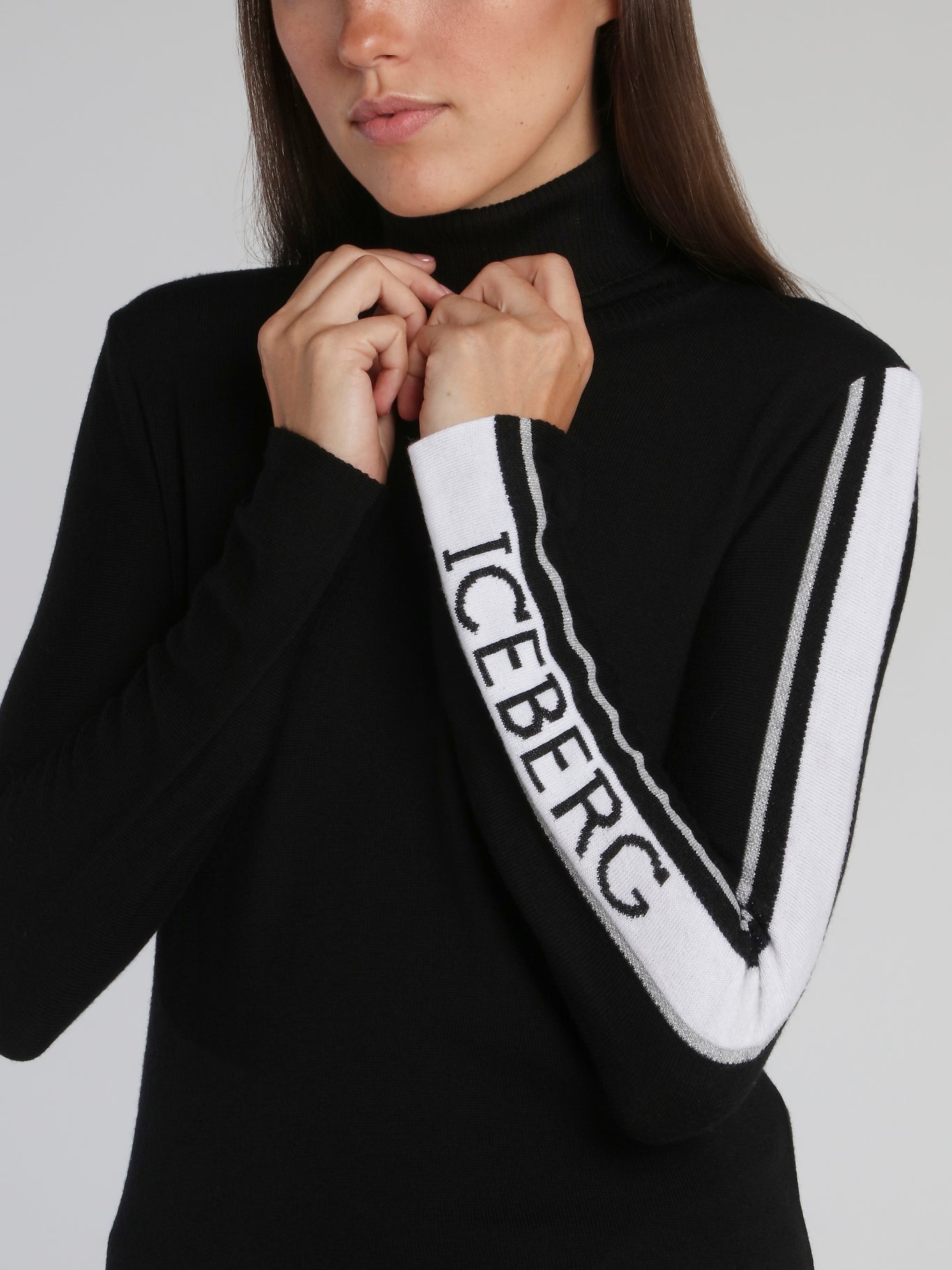 Black Logo Sleeve Turtleneck Top