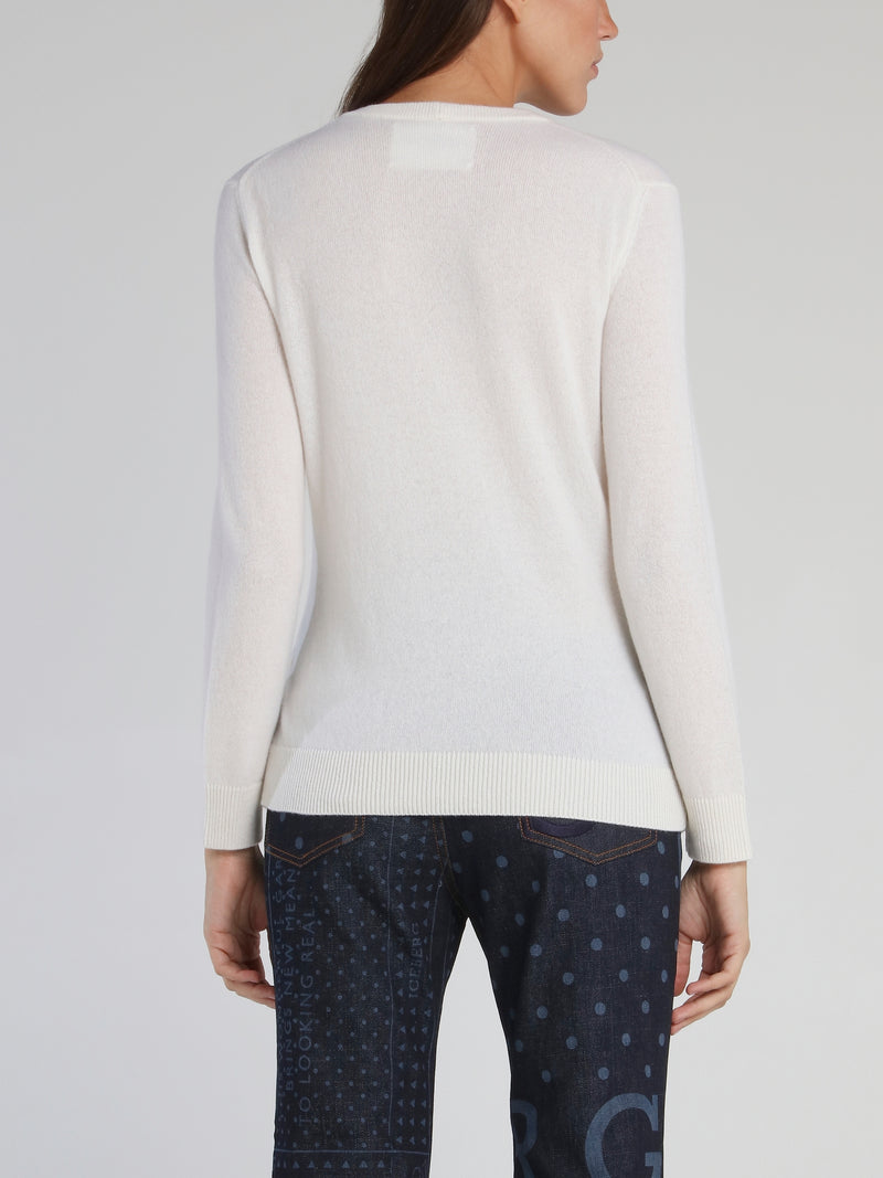 White Logo Cashmere Knitted Sweater