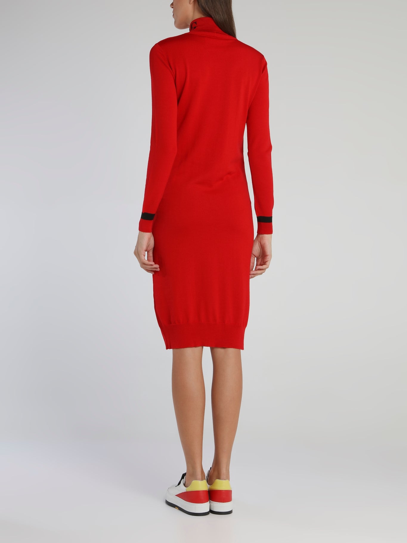 Red Logo Turtleneck Knitted Dress