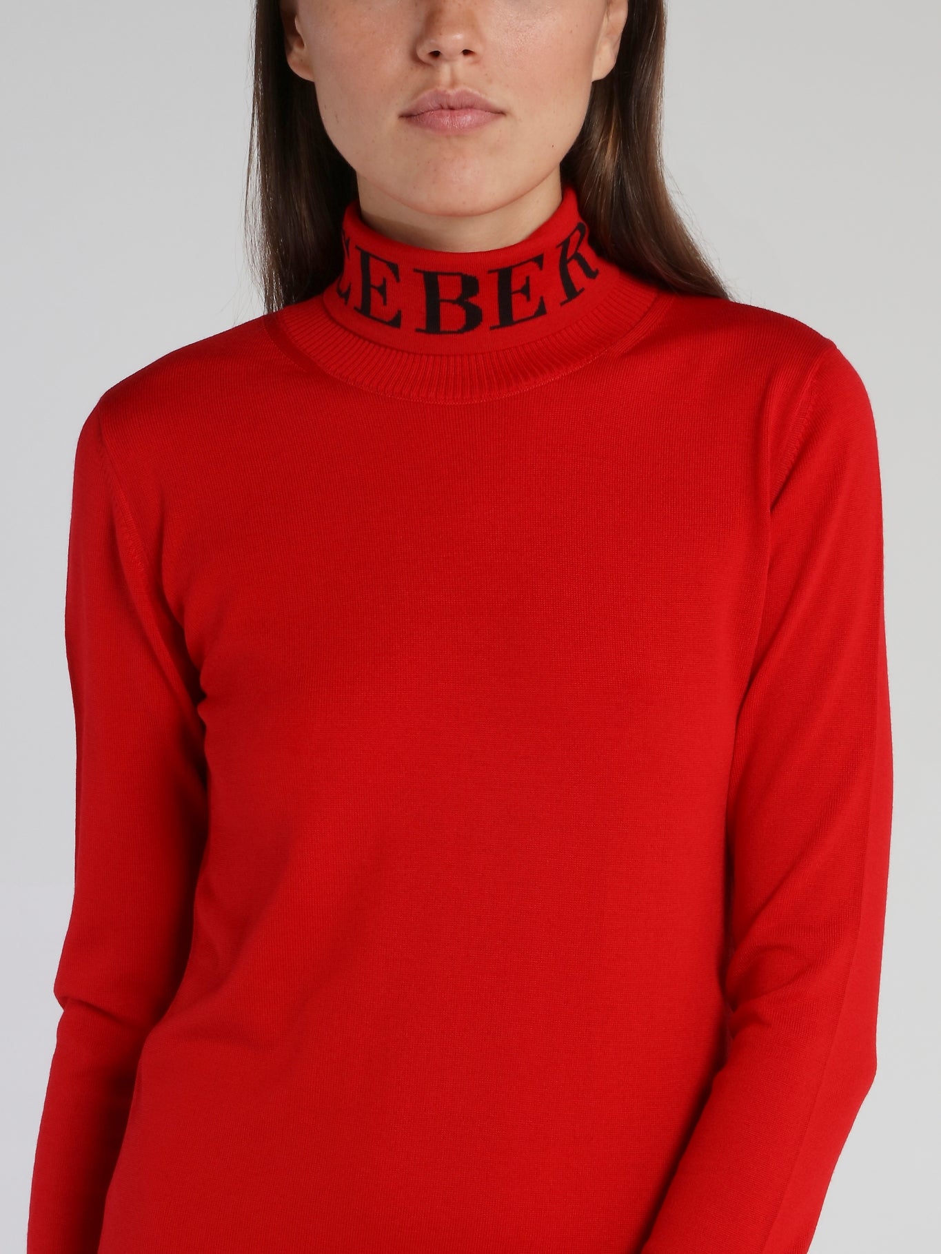 Red Logo Turtleneck Knitted Dress