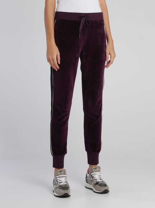 Purple Drawstring Velvet Sweatpants