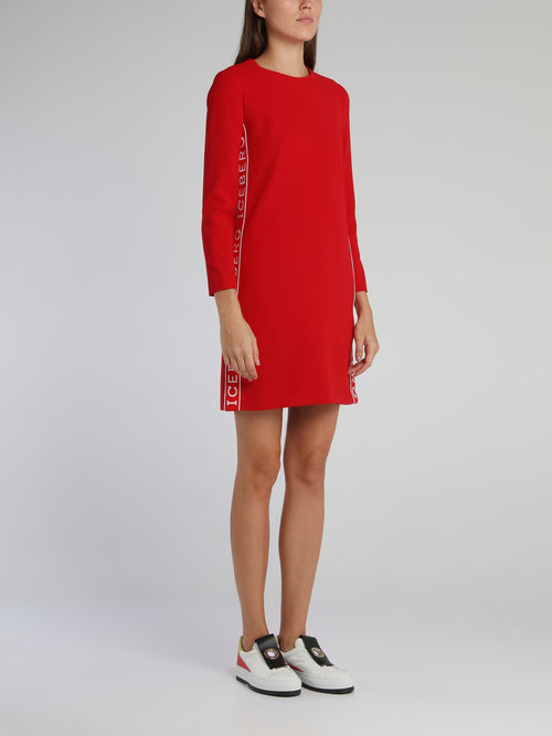 Red Long Sleeve Logo Mini Dress