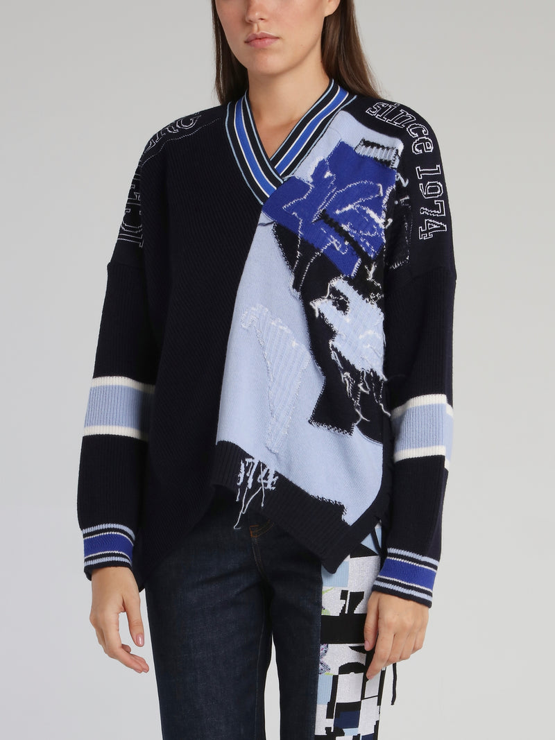 Navy High-Low V-Neck Sweater