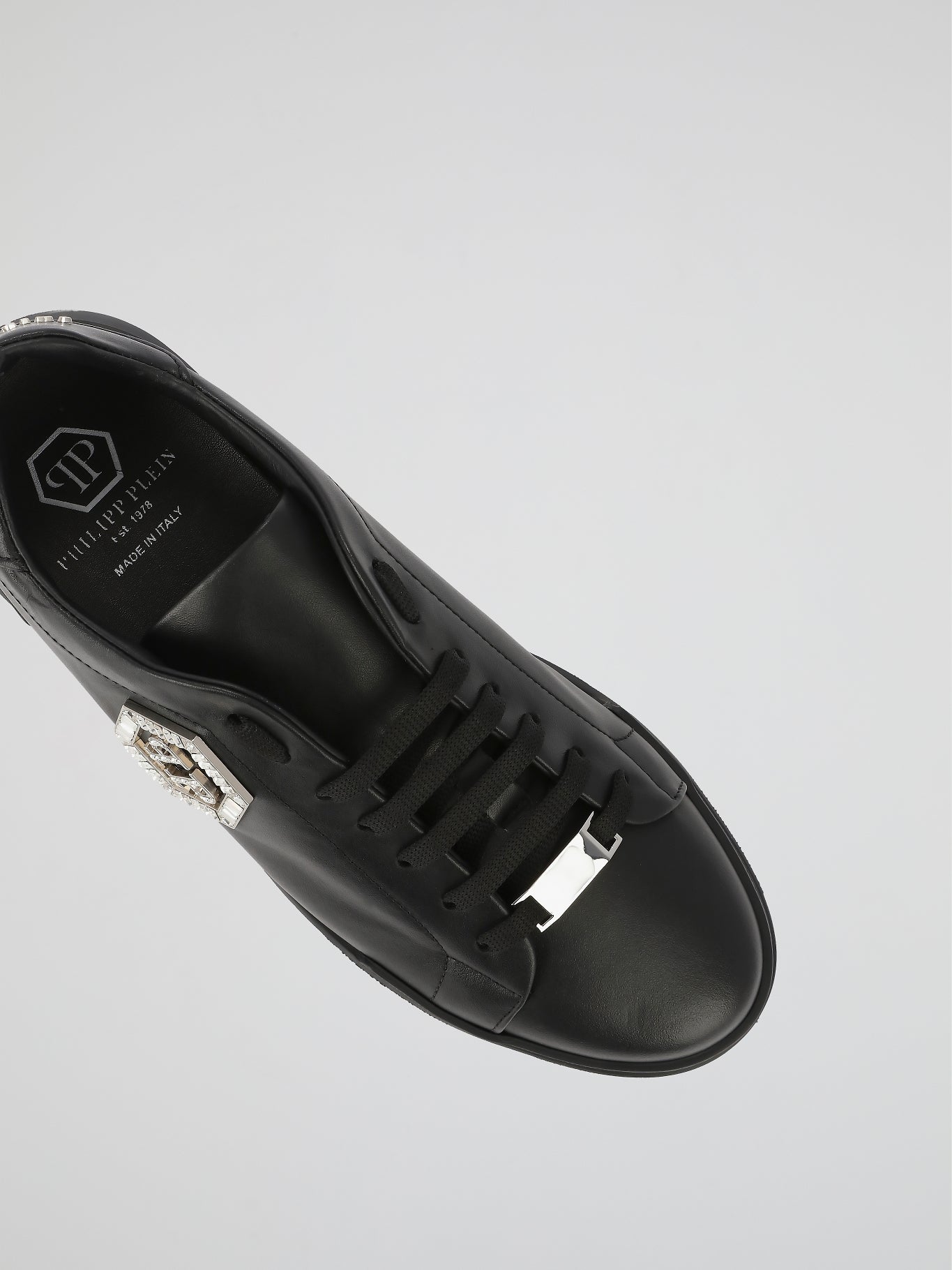 Black Crystal Monogram Leather Sneakers