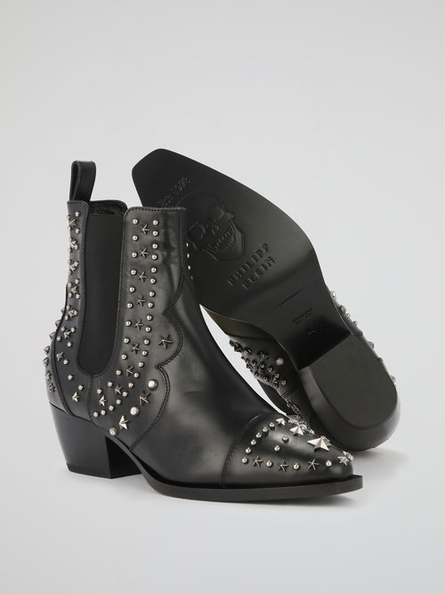 Black Multi-Stud Cowboy Boots