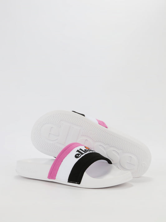 Borgaro White Logo Stripe Slides