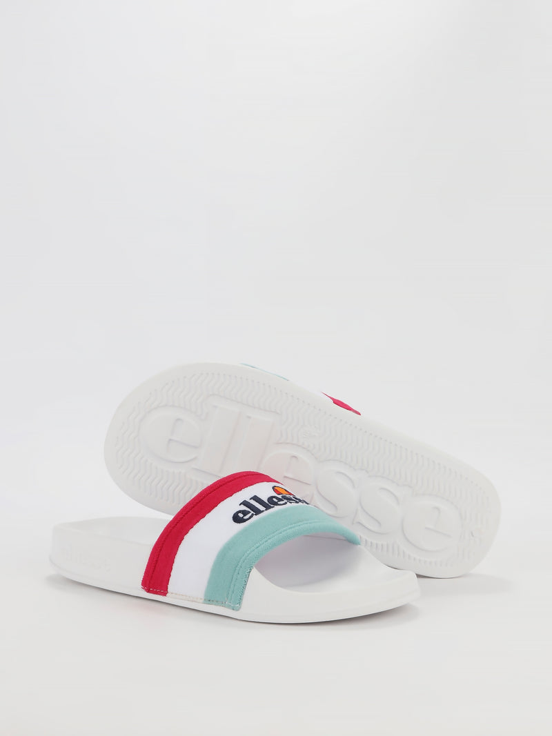 Borgaro White Logo Stripe Slides