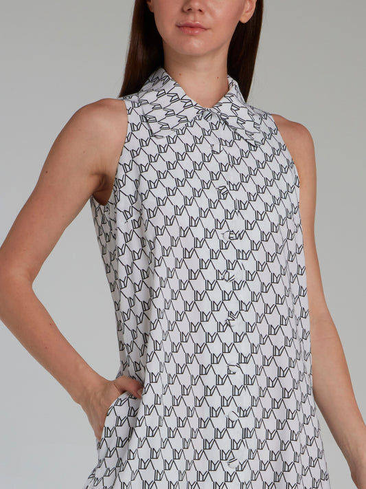 Asymmetrical Sleeveless Monogram Dress