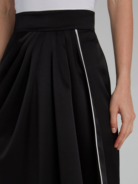 Black Draped Midi Skirt
