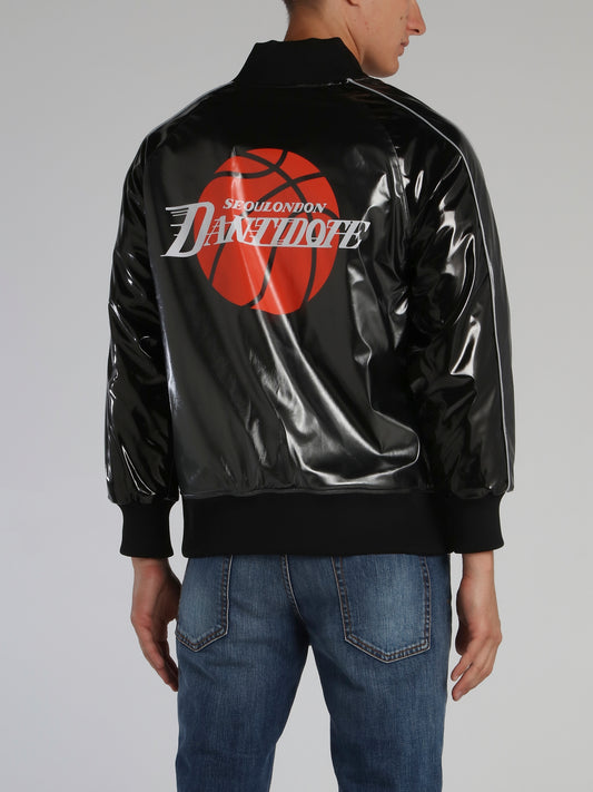 Black Basketball Logo Bomber Jacket