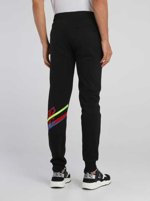 Black Logo Panel Cotton Trousers