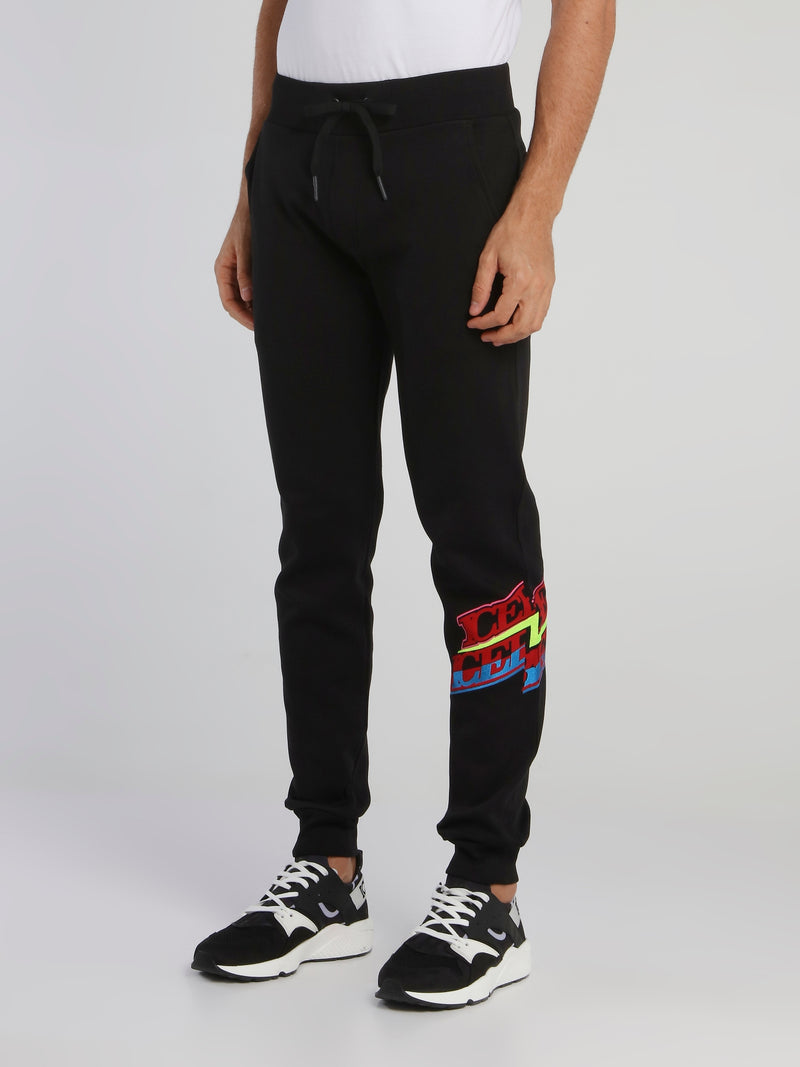 Black Logo Panel Cotton Trousers