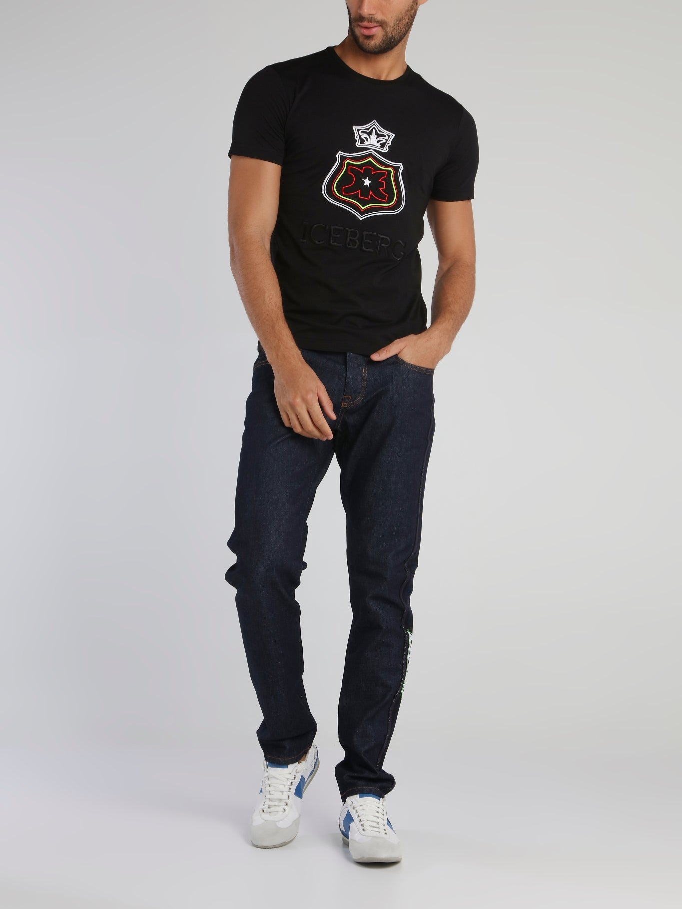 Black Monogram Embroidered Cotton T-Shirt