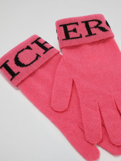 Pink Logo Cashmere Knitted Gloves