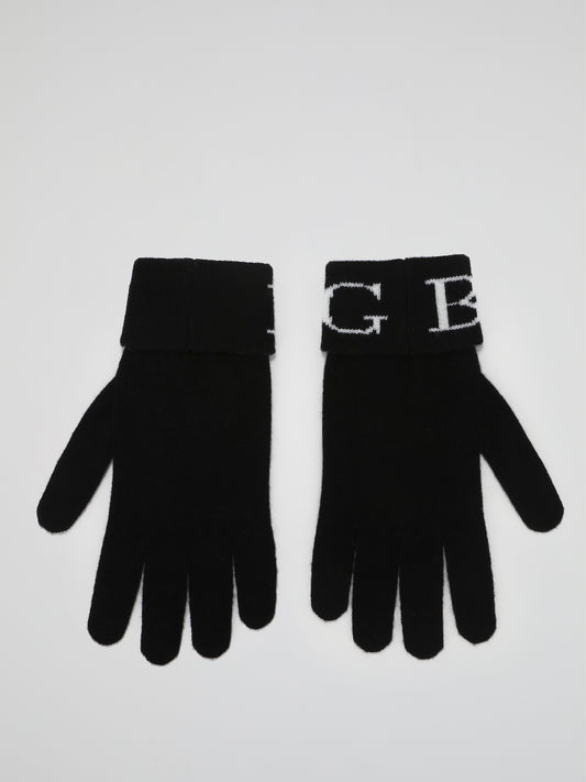Black Logo Cashmere Knitted Gloves