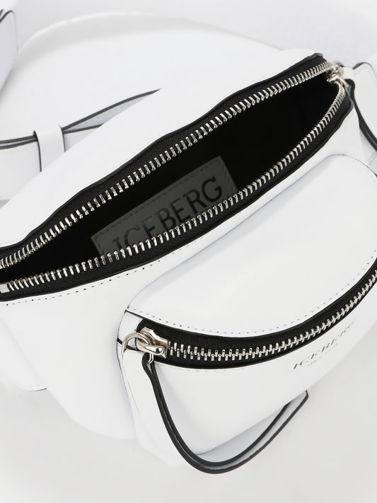 White Studded Strap Leather Belt Bag