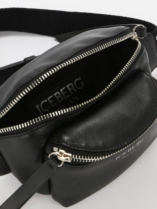 Black Studded Strap Leather Belt Bag