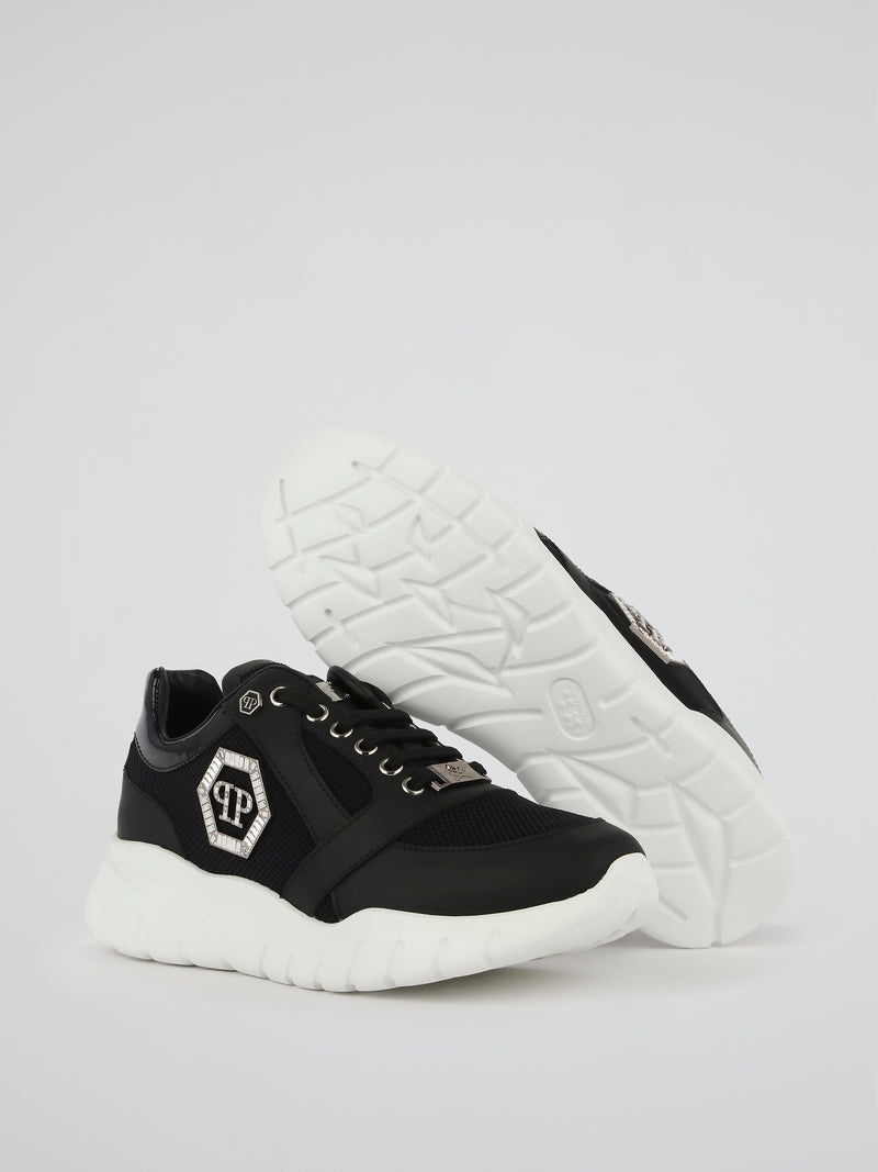 Black Crystal Monogram Mesh Panel Sneakers