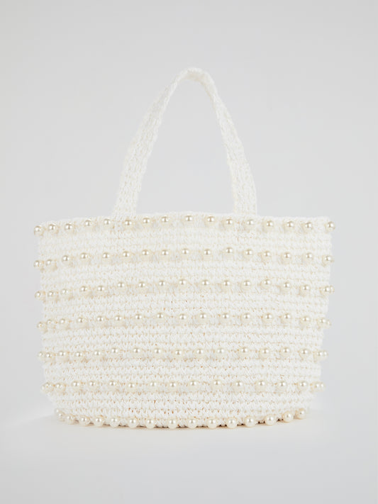 White Malibu Pearl Embellished Beach Bag
