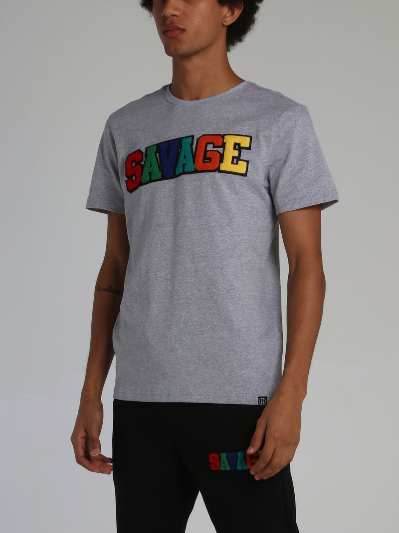 Grey Savage Appliquéd Logo Crewneck T-shirt