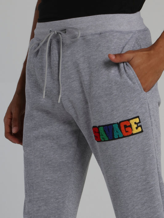Grey Savage Appliquéd Logo Drawstring Active Trousers