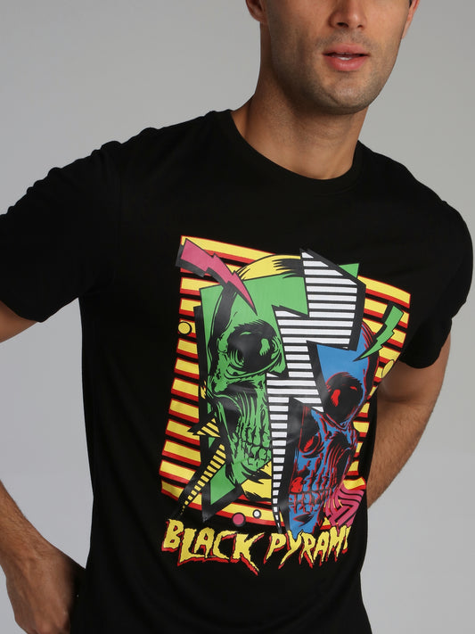 Black Split Skull Retro T-Shirt