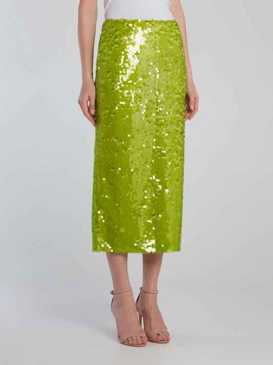 Neon Green Sequin Pencil Skirt