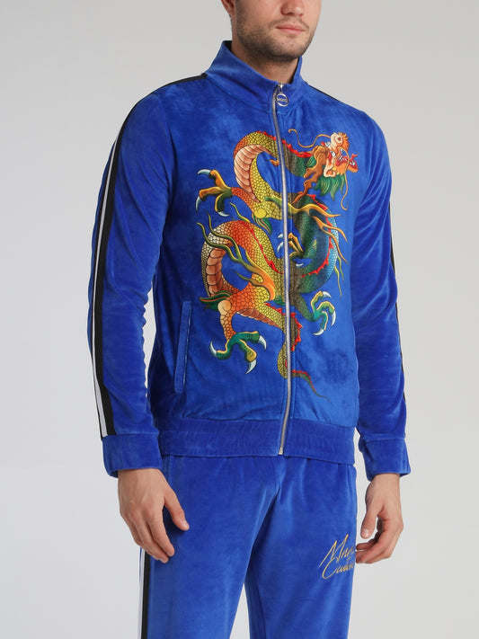 Blue Dragon Print Chenille Sweatshirt