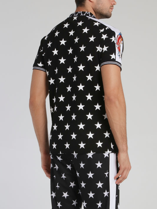 Stars and Carp Printed Polo Shirt