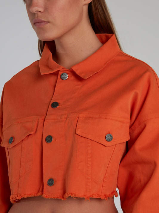 Orange Frayed Short Jacket