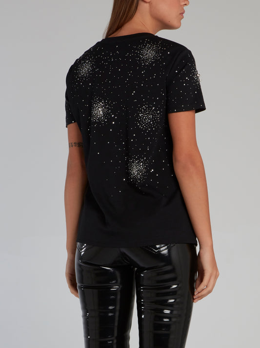 Crystal Plein Black Embellished T-Shirt