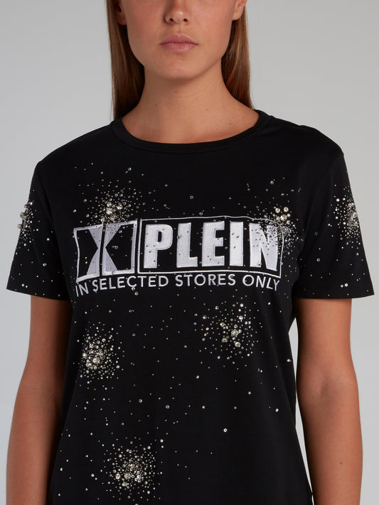 Crystal Plein Black Embellished T-Shirt