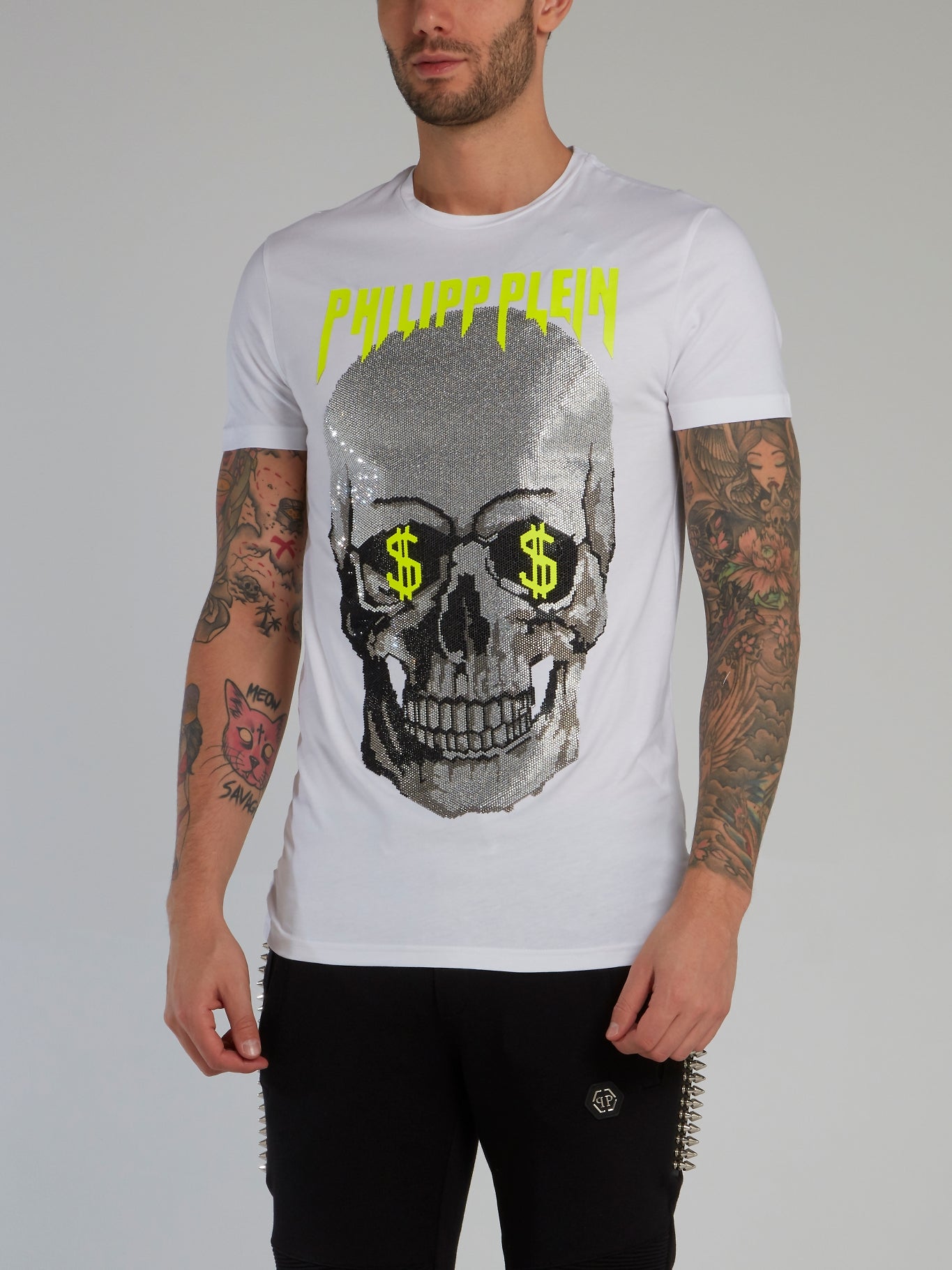 Skull Strass White Cotton T-Shirt