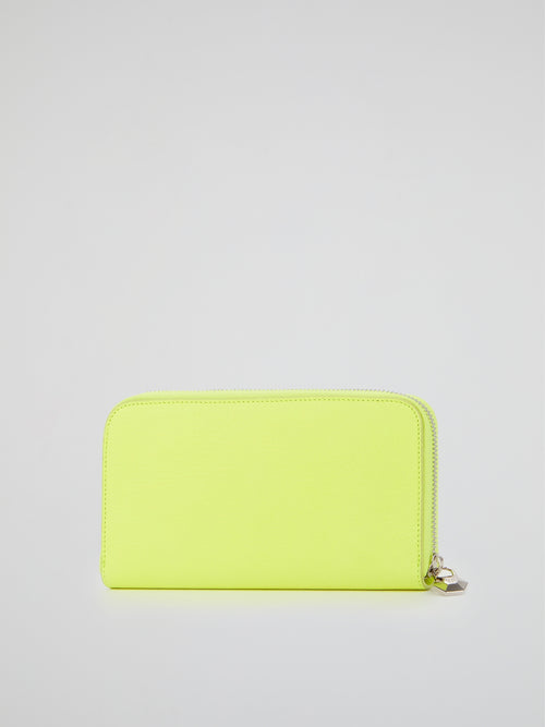 Neon Yellow Crystal Skull Continental Wallet