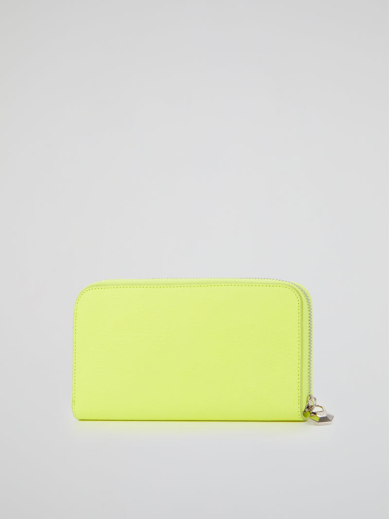 Neon Yellow Crystal Skull Continental Wallet